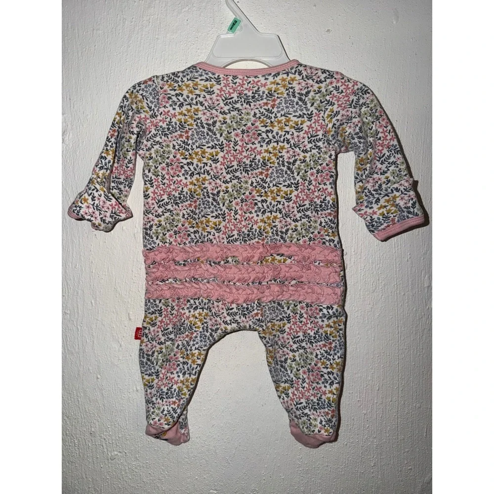 Magnetic Me Organic Cotton Floral Ruffle Magnetic Footie Pajama 0-3 Months